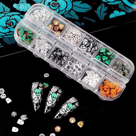 Buy Halloween Nail Art Slice Sequins Glitter, 3D Pumpkin Skull Ghost ...