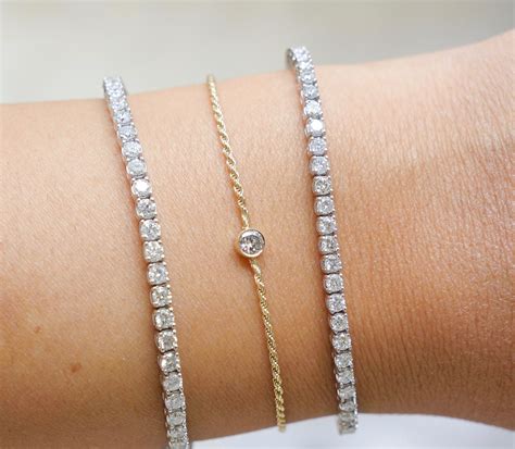 Diamond Tennis Bracelets and Thin, Dainty Bezel Set Round Diamond ...