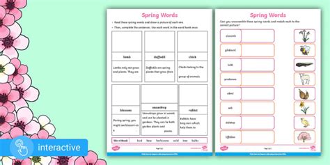 KS1 Spring Words Activity Sheet (teacher made) - Twinkl