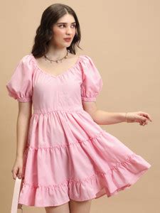 Tokyo Talkies Women Fit and Flare Pink Above Knee/Mid Thigh Length ...