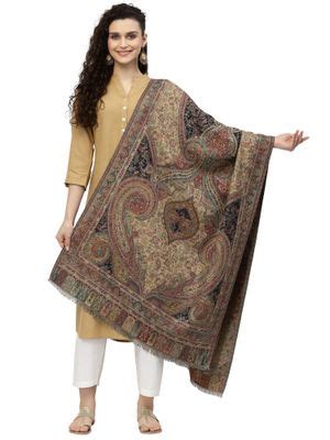 Buy Anekaant Paisan Navy Blue & Beige Paisley Woven Design Polywool ...
