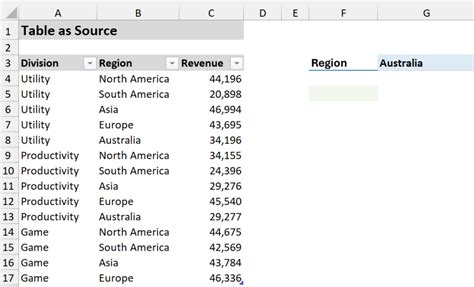 Excel Filter Function with Tables 的图像结果