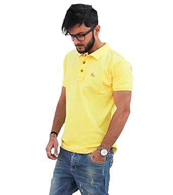 Buy Hashtag Mens's Cotton Polo Collar T-Shirt-Solid Smart Fit-Lemon ...