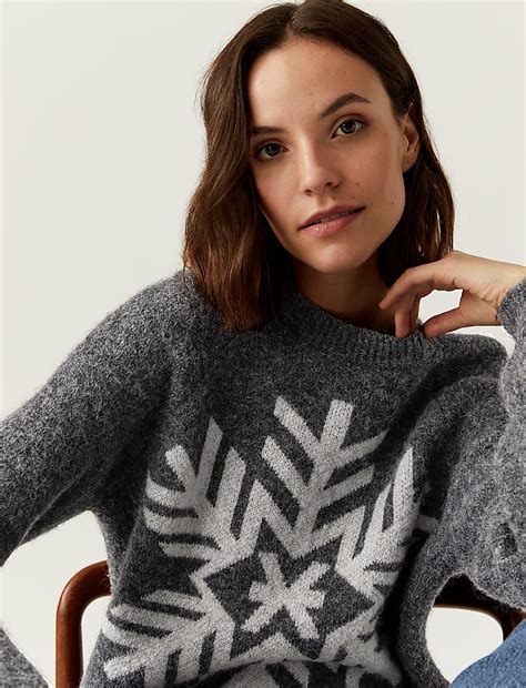 Buy Snowflake Crew Neck Relaxed Jumper at Marks & Spencer