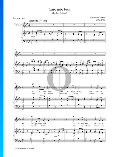 Caro mio ben door Tommaso Giordani | piano bladmuziek (Piano, Stem) - OKTAV