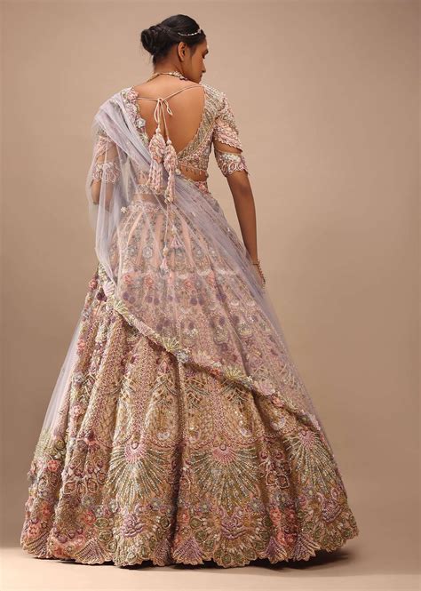 Buy Light Pink Lehenga Set With A Choli In Moti Embroidery, Crop Top ...