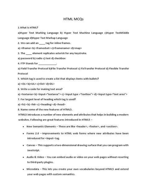 Answers to HTML Multiple Choice 的图像结果