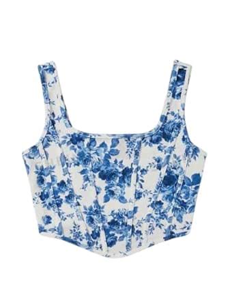 JINJIN FASHION Women's Floral Print Crop Top, Pink and White, Corset ...