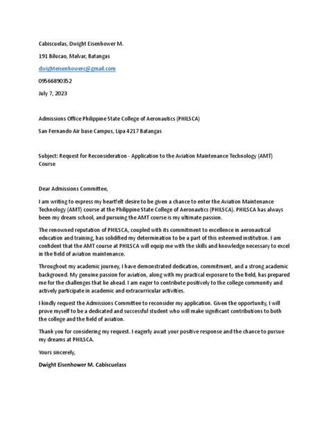Image result for Reconsideration Letter Example