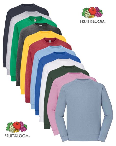 Fruit Of The Loom Plain Polycotton Jumper Raglan Sweatshirt NO LOGO S ...