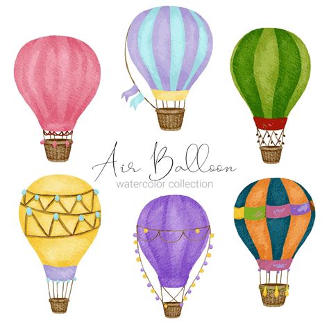 Premium Vector | Hot air balloon designs in various watercolor styles for graphic designers to ...