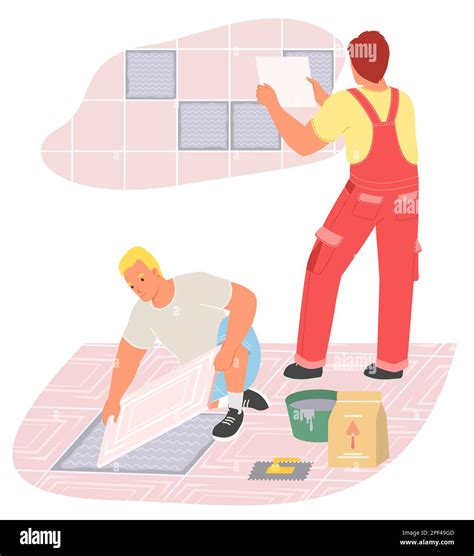 Tiling master team putting floor and wall ceramic tile vector Stock ...