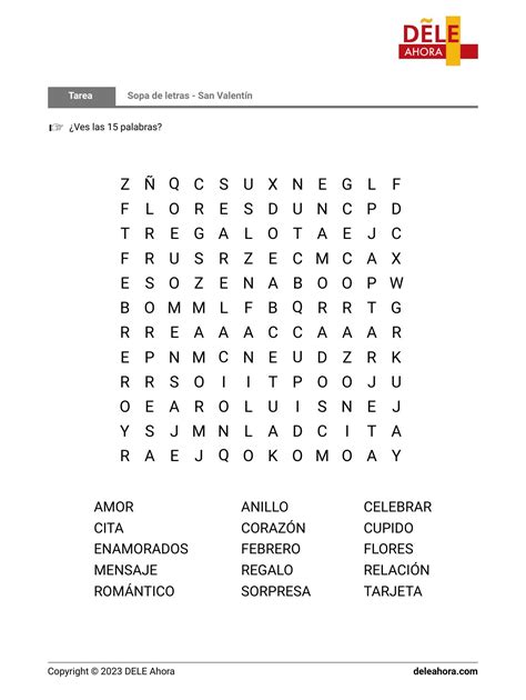 Sopa de letras - San Valentín | Vocabulario • DELE Ahora