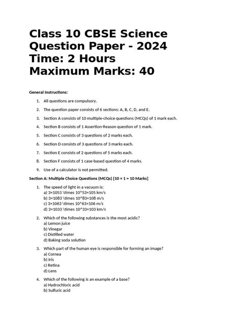 Image result for Class 10 Pyq Science