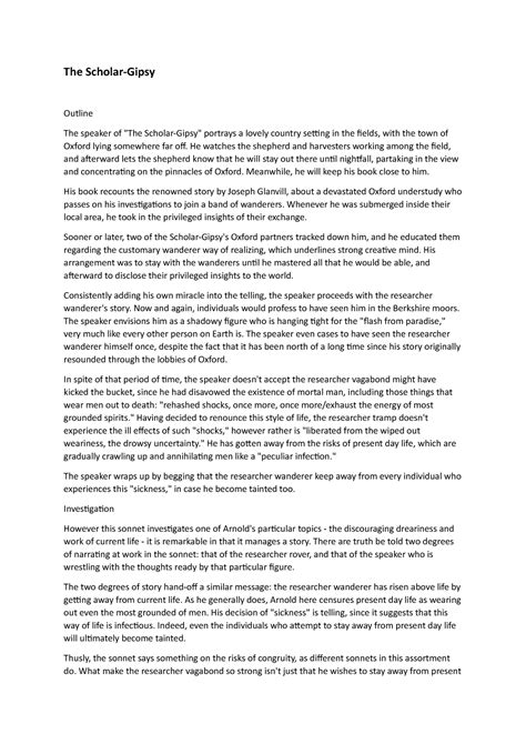 The Scholar-Gipsy - Important summary on Scholar Gypsy - The Scholar ...