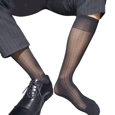 Men Silk Socks Thin Dress Socks Sheer Business Socks Soft Nylon Knee ...