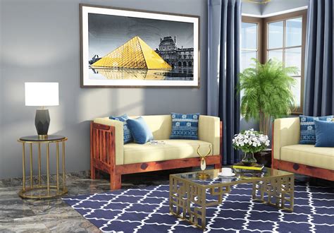 Sofas: Buy Fitbit Wooden Sofa Set 3+2+1 seater (Honey Finish) Online ...