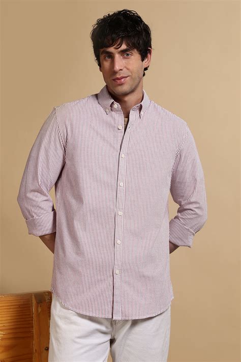 100% Cotton Oxford Slim Fit Striped Shirt Red – Blu Mnky