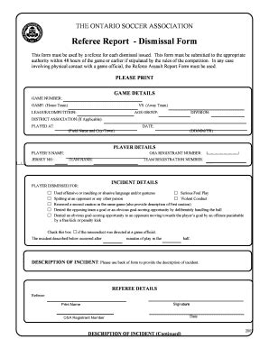 Ontario Soccer Association Referee Dismissal Form - Blank Fillable ...