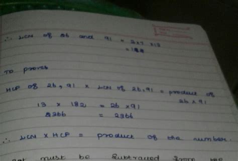 Find hcf of 26 and 91. also find lcm and verify that hcf*lcm=product of ...
