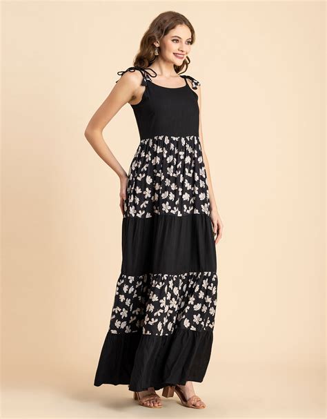 Printed Tiered Maxi Dress, Vacation - Moomaya