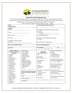 Pediatric New Patient Chiropractic Form - Blank Fillable Template ...