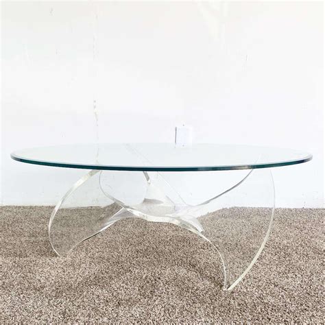 Mid Century Modern Sculpted Lucite Oval Glass Top Coffee Table For Sale ...
