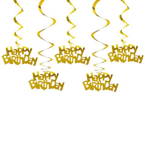 Party Propz 12Pcs Happy Birthday Golden Swirls Hanging Decoration for ...