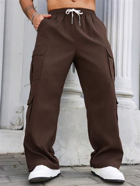 Manfinity Homme Plus Size Men's Solid Color Cargo Pockets Casual Loose ...