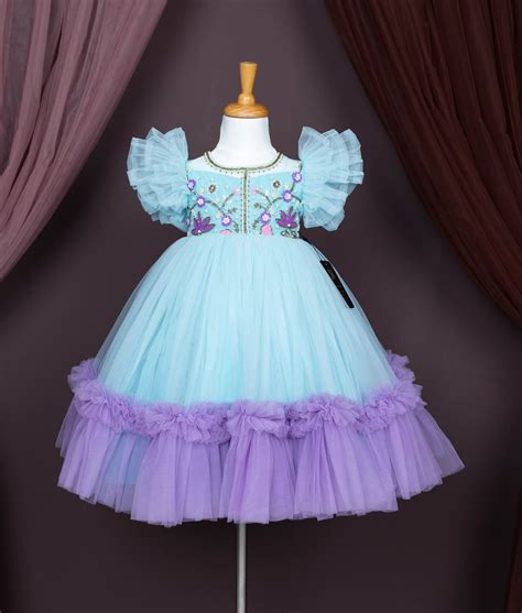 Blue Tulle Net Handworked Birthday Frock For Baby Girl [Ready to ship ...