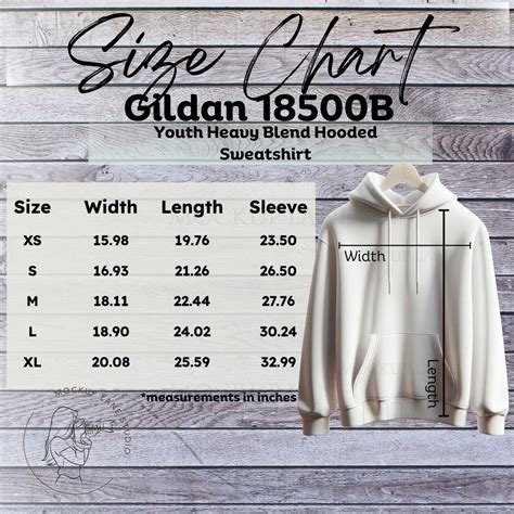Gildan 18500B Size Chart Mockup, Gildan Youth Hoodie Size Chart Guide ...