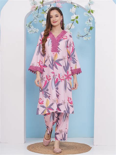 Bhama Couture Pink With Multi Colour Floral Printed Kurta set