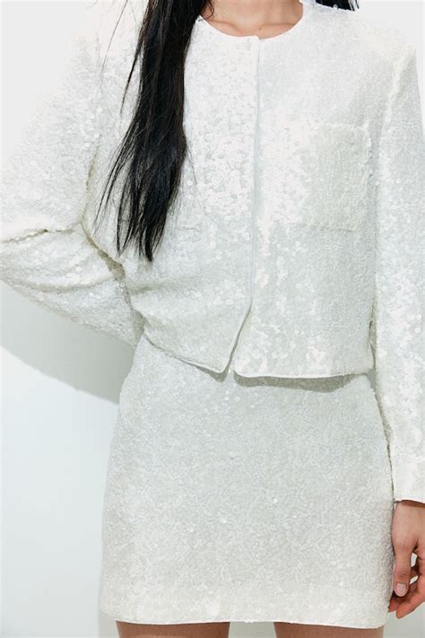 Sequined mini skirt - White - Ladies | H&M IN