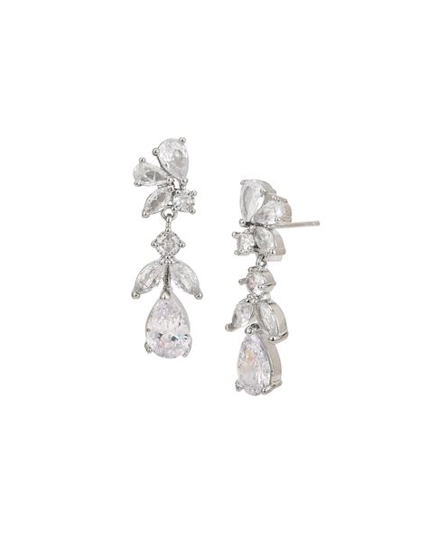 Silver Plated CZ Leaf Drop Statement Earring – Carlton London Online