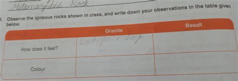 Observe the igneous rocks shown in class, and write down your ...