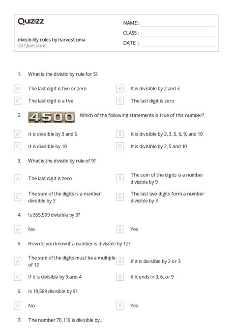 50+ Divisibility Rules worksheets for 6th Class on Quizizz | Free ...