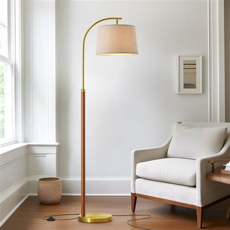 G-SAFAVA 62.5" Wood Floor Lamp for Living Room Gold with Foot Switch ...