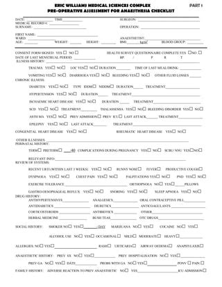 Image result for Pre-Op Assessment Checklist