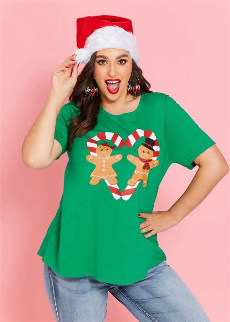 Shop Plus Size Cotton Christmas Lady T-shirt, Green | Taking Shape AU