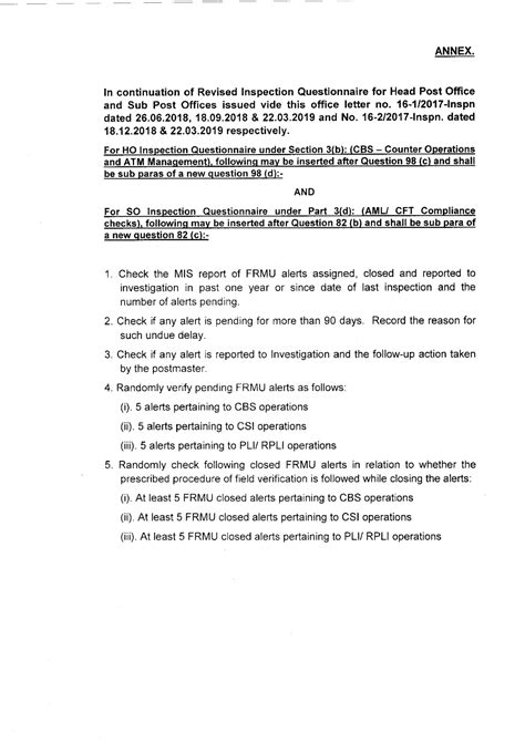 Supplementary Inspection Questionnaire (Set No.3) for FRMU Checks in HO ...