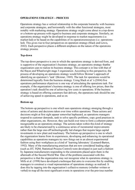 Lecture 3 Strategy Development Process - OPERATIONS STRATEGY – PROCESS ...