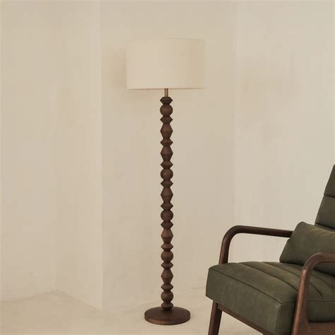 Ivy - Dark Wood Drum Shade Floor Lamp