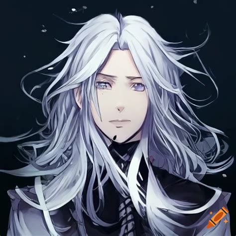 Anime man with long white hair in priest attire on Craiyon