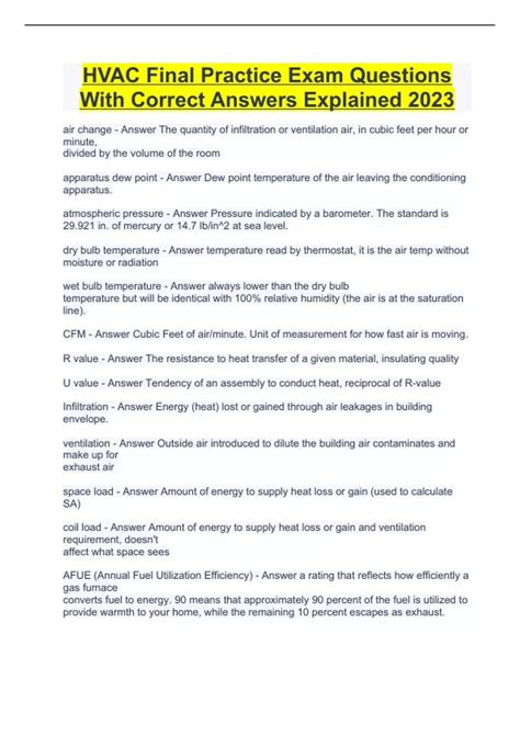 HVAC Final Practice Exam Questions With Correct Answers Explained 2023 ...