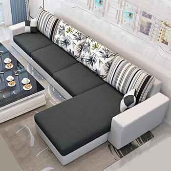 FURNY Albero 6 Seater Fabric RHS Sectional L Shape Sofa Set Dark Grey ...
