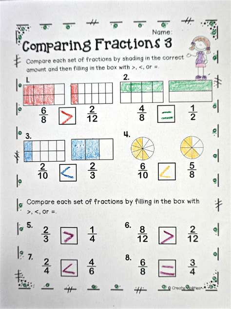 Comparing Fractions Worksheet Grade 4 - Educational Printable Activities