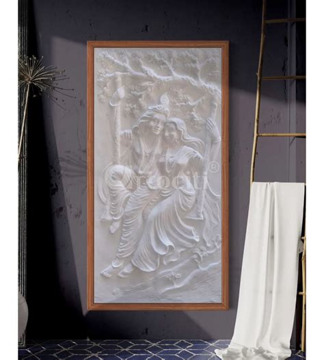 Buy 6x3 Feet Radha Krishna 3D Relief Mural Wall Art Online - Artociti
