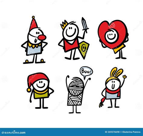 Set of Cute Cartoon Children in Creative Costumes for the Party on ...