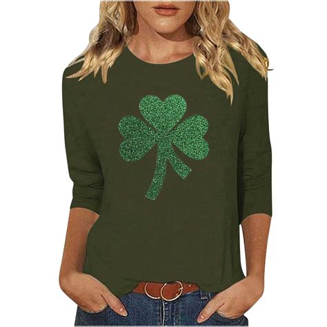 lcziwo St Patty Shirts Women 3/4 Sleeve Shamrock Printed T-Shirt Crew ...