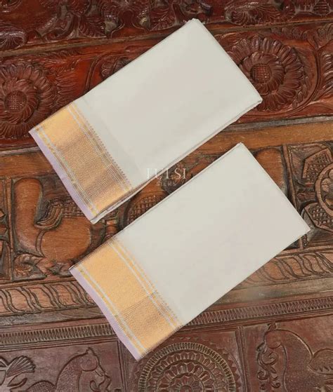 Buy White Handwoven Kanjivaram Silk Dhoti and Vastharam T483616